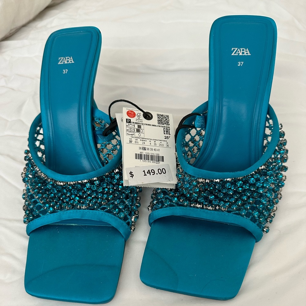 Zara Blue Beaded Heels
